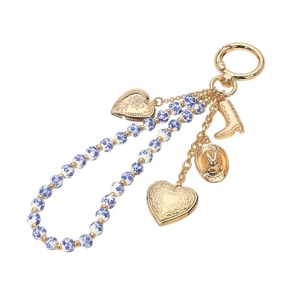 Ceramic Bead Dutch Floral Western Gold Charms Lockets Clip-On Bag Charms - Picture 7 of 9